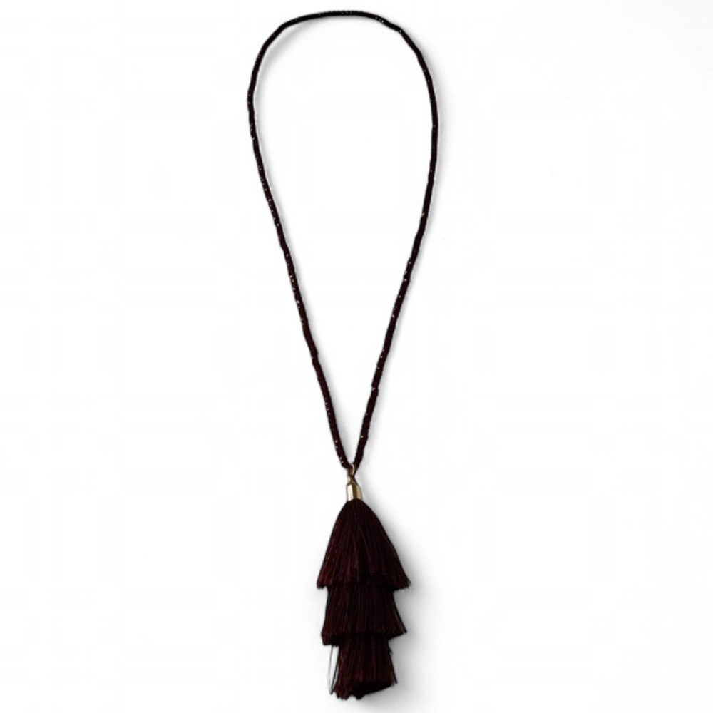Vintage Garnet Red Sparkly Faceted Crystal Stacked Tassel Necklace – 36" Long - Picture 9 of 15